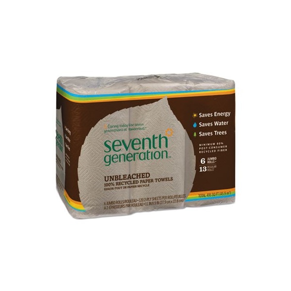 Seventh Generation SeventhGen, Natural Unbleached 100% Recycled Paper Towel Rolls, 11 X 9, 120 Sh/rl, 6 Rl/pk 13737PK - main